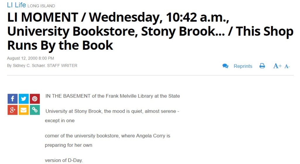 Newsday: LI MOMENT Wednesday 10 42 a.m. University Bookstore Stony Brook... This Shop Runs By the Book 
